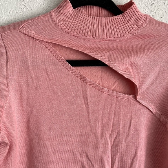 Always Fabulous Junior Pink Front Cut Mock-Neck Sweater, Size Large - Picture 3 of 6